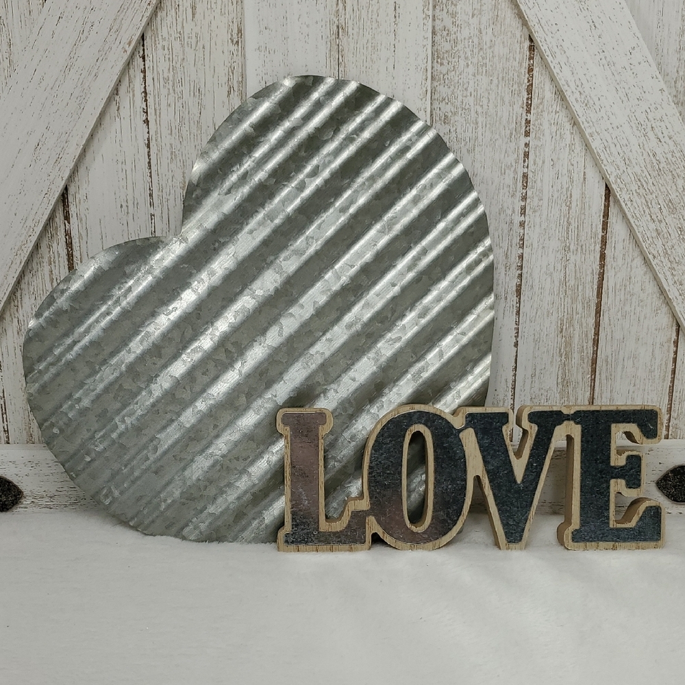 Corrugated Metal Heart Wall Decor & Freestanding LOVE Sign Farmhouse Country